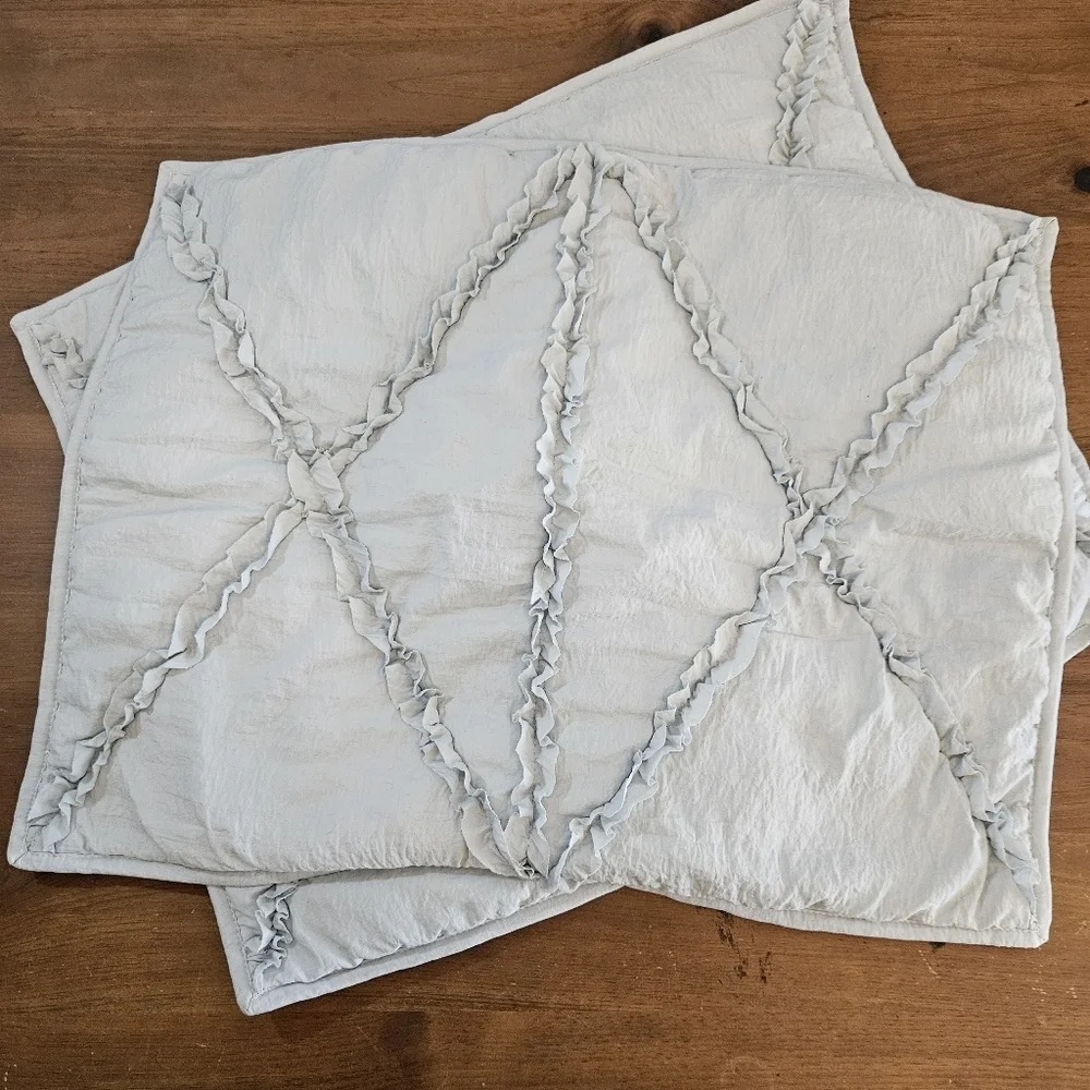 Pottery Barn Teen Pale Gray Quilted Standard Sham Ruffles Set of 2